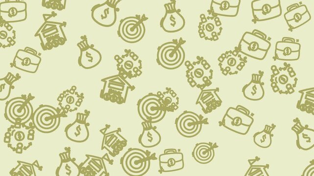 Pattern of various business and financial icons. Ideal for presentations, websites, and marketing materials needing financialthemed graphics.