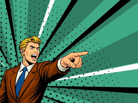 Aggressive Boss Pointing Finger Cartoon Vector