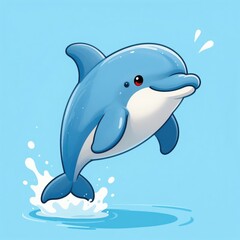 Obraz premium Blue Dolphin Leaping Out of Water with Splash