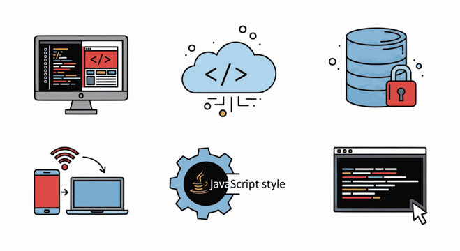 Minimalist Coding and Responsive Website Engineering Symbol Collection, "Created with AI assistance and manually refined."