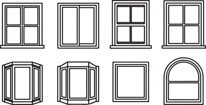 Black and white simple house window designs vector set Vector