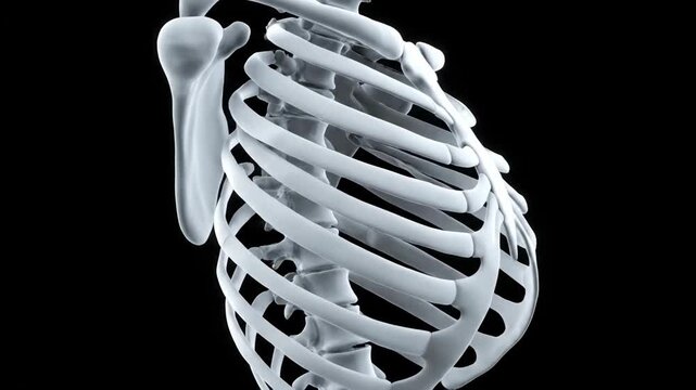 3D Human Ribcage Anatomy: Rotating Medical Visualization