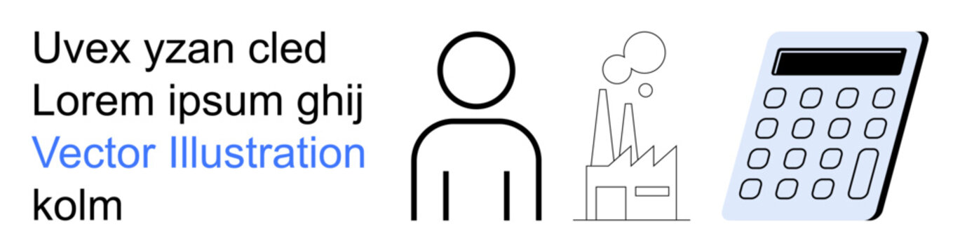 Industry, productivity, manufacturing, efficiency, economic calculations, workforce management. Human icon, factory and calculator . Industry and productivity concepts in clean designs