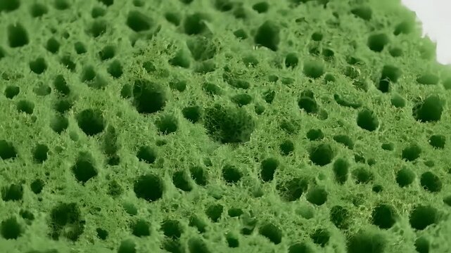 Closeup Macro View of a Green Sponge Texture with Many Pores.