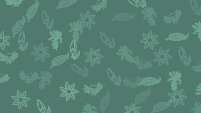 Green background with patterns of flowers and leaves, ideal for naturethemed designs, spring promotions, botanical prints, and ecofriendly branding.