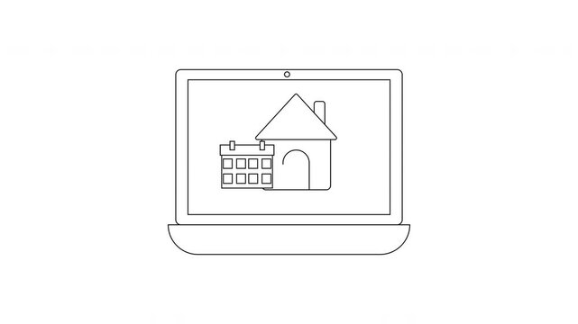 Laptop displaying calendar and house icons for remote work concept.