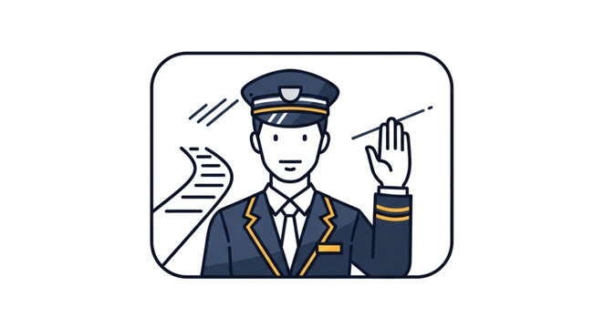 Illustration of a Train Conductor Signaling with a Hand Up.