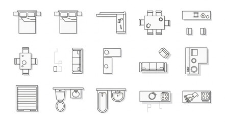 Collection of top down furniture and room layout sketches. © Asuuuk