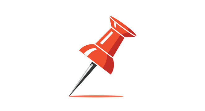 Classic red pushpin or thumbtack pointing diagonally downwards with a sharp metal point shown in a simple flat vector illustration style.