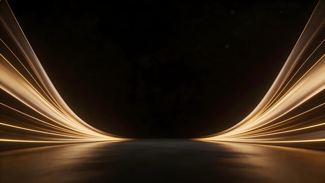 Abstract glowing light beams on dark surface
