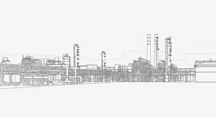 Naklejka premium Industrial Complex Sketch - Detailed Outlines of a Large Factory.