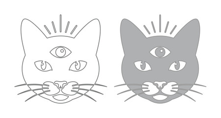 Obraz premium Mystical third eye cat head vector art, spiritual feline illustration, esoteric animal symbol, occult pet design, magic witchcraft graphic element
