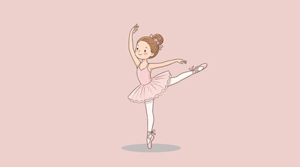 Cute Cartoon Ballerina Girl in Pink Tutu Dancing Gracefully Vector Ill © Alifia