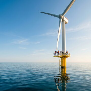 Engineers working on offshore wind turbine maintenance