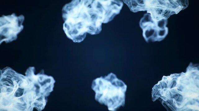 Ethereal, glowing volumetric cloud forms drift and morph in a pristine abstract space, emphasized by a slow push-in dolly and lateral tracking video. Concept of digital elegance and future potential