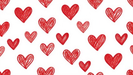 Fototapeta premium Red Hand-Drawn Hearts on White Background Pattern