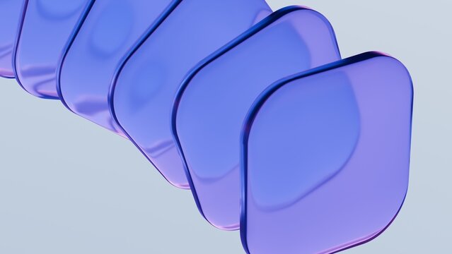 Abstract blue glass square shapes. 3d render.