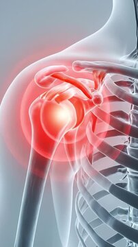 Joint inflammation shoulder pain anatomy medical illustration of inflamed rotator cuff tendon, orthopedics injury concept with red highlight, xray style shoulder joint, bone muscle diagnosis education