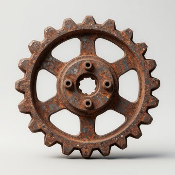 Rusty Industrial Gear Wheel Against Neutral Background