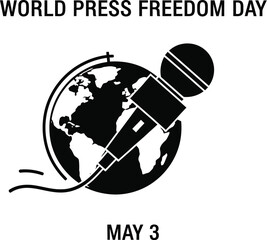 Fototapeta premium World press freedom day vector illustration showing a globe and microphone designed for global media communication events held on the third of may annually