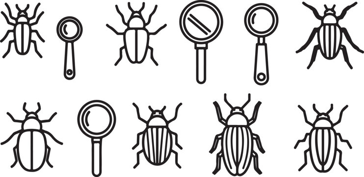 Black and white vector icons of flowers and leaves on stems Vector