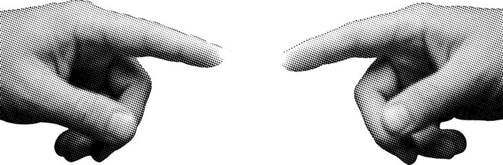 Halftone illustration of two hands pointing down on white background © md ruhul amin