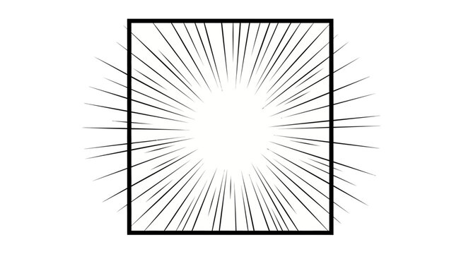 Black square frame with hand drawn comic speed lines effect.