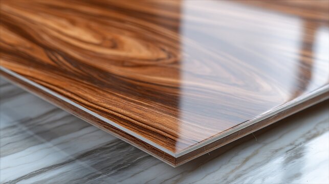 Glossy Polished Dark Walnut Wood Surface Material.