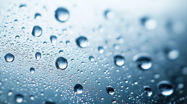 Hydrophobic treatment surface effect displaying water repulsion with spherical droplets beading on treated glass surface macro photographic detail