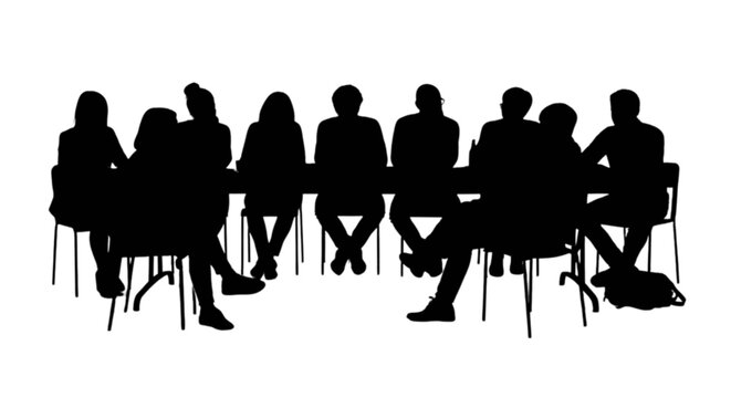 Silhouette people meeting in a circle isolated on transparent background, Vector