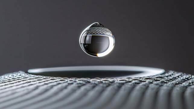 Droplet adhesion force measurement hydrophobic surface water droplet spherical beading macro photography surface tension contact angle side view scientific