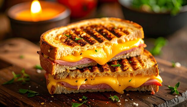 S&aacute;ndwich caliente de queso fundido a la parrilla con pan dorado y crujiente