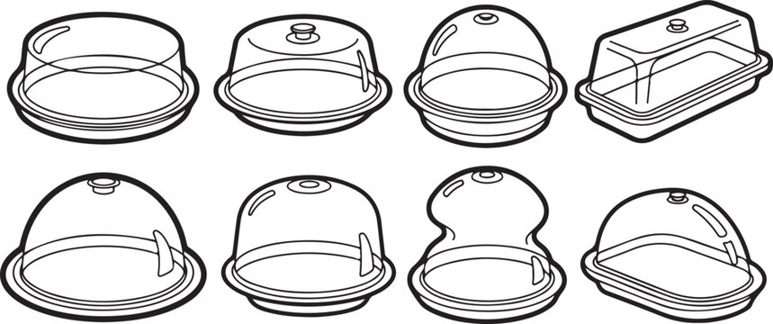 3d rendering of eight different hat styles from top and side views Vector