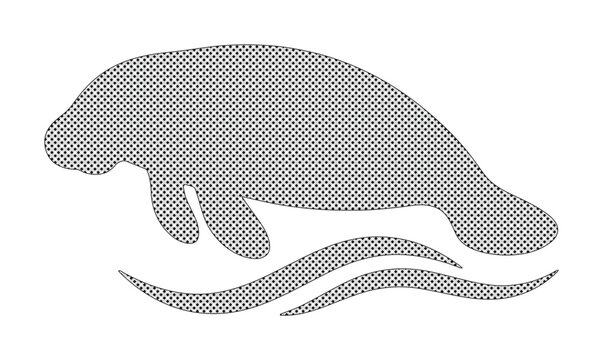 Stylized manatee vector illustration, gentle sea cow swimming in ocean waves, aquatic marine mammal graphic, simple wildlife design for conservation and nature themes