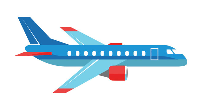 Modern Blue Jet Airplane Flying Isolated White Background