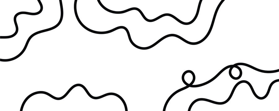 Minimalist background with flowing black lines on white background. Line background with black colors swirling shapes.