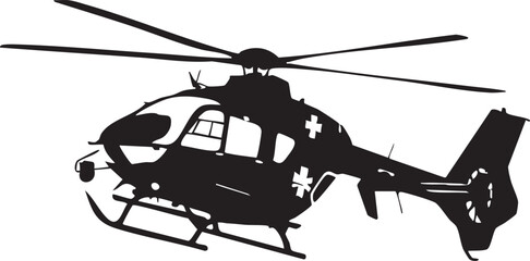 Medical helicopter, emergency services, rescue aircraft, black silhouette, vector icon © MdMasud