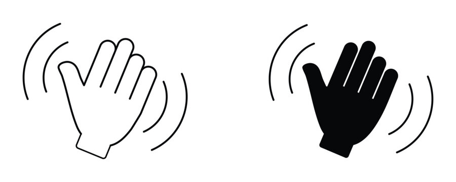  Hand waving, hand gesture, hello, hi, bye, wave hello, goodbye, greeting symbol . Waving hands icons set isolated on white background. A sign of greeting or goodbye. Flat style.