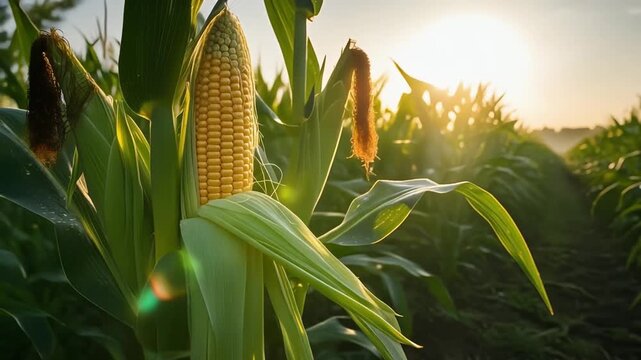 Golden Corn Field at Sunrise Organic Farming Harvest Agriculture.