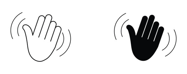  Hand waving, hand gesture, hello, hi, bye, wave hello, goodbye, greeting symbol . Waving hands icons set isolated on white background. A sign of greeting or goodbye. Flat style. © Snap Smith