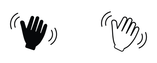 Obraz premium waving hand icon set. hello sign. goodbye symbol. goodbye gesture sign for web site mobile app. Icon set showing hand gesture symbols in solid and outline styles for contactless interaction.