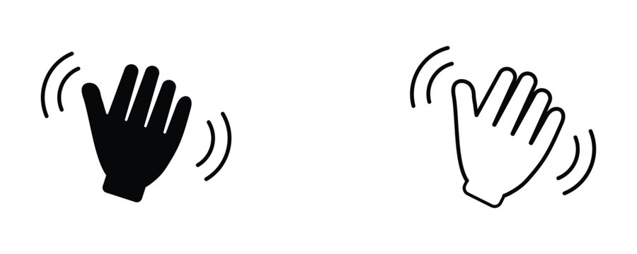 waving hand icon set. hello sign. goodbye symbol. goodbye gesture sign for web site mobile app. Icon set showing hand gesture symbols in solid and outline styles for contactless interaction.