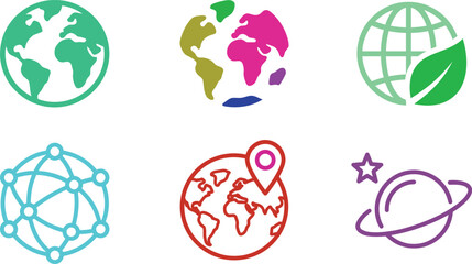 Colorful collection of global icons representing earth technology and space exploration © MSTKAJOLREKHA
