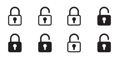 Collection of padlock icons with keyhole symbols in outline and solid styles for web security interface. © Mukti