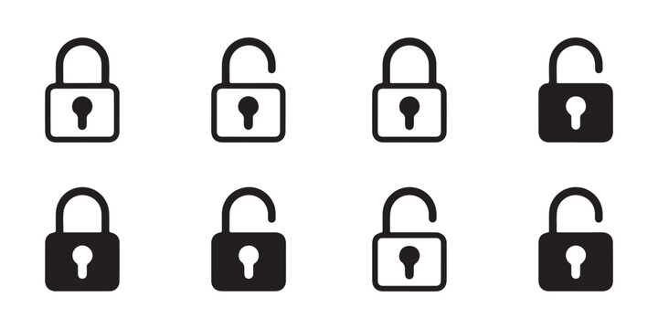 Collection of padlock icons with keyhole symbols in outline and solid styles for web security interface.