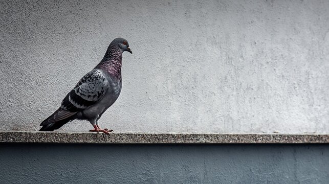 Single pigeon bird standing on a stone ledge
