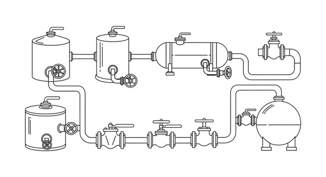 Industrial schematic diagram of a complex fluid processing system.