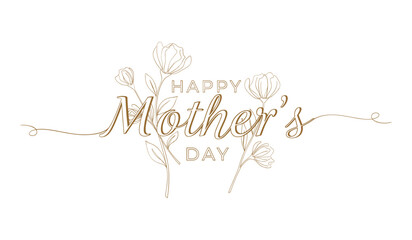 Gold handwritten happy mothers day text with delicate floral on a white background flowers © AIGen Studio