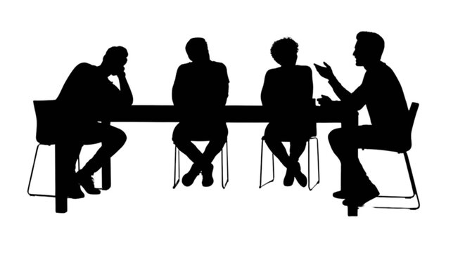 Silhouette of people discussing at a meeting isolated on transparent background, Vector