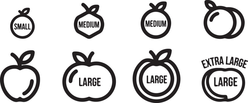 Black vector icons set of donut sizes small medium large extra large Vector